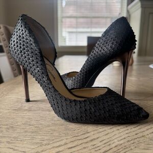 Jessica Simpson Heel 8.5 Leather Black Textured Pointed-Toe Women's Pumps